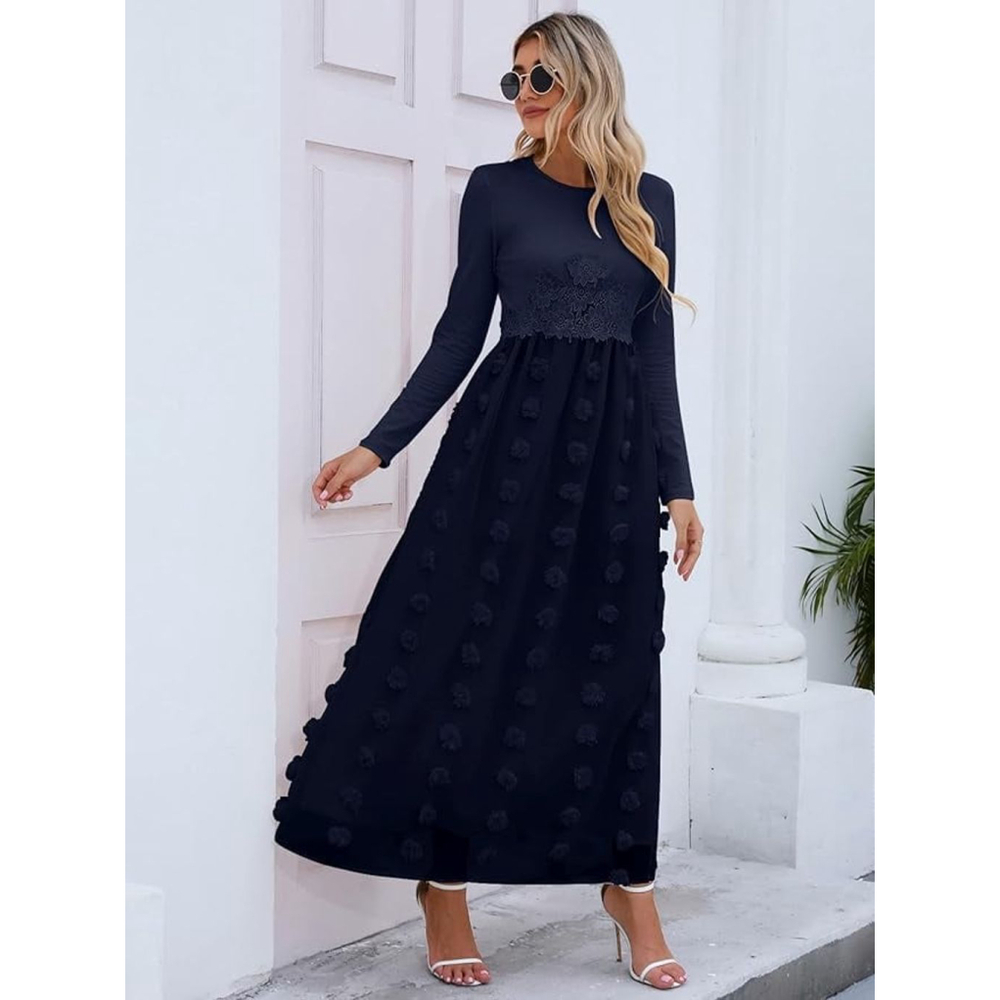 New ALLOVIN Women's Long Sleeve Hollow Out Boho Maxi Dress Flowy Casual Dress